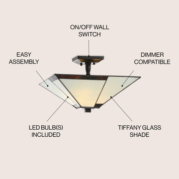 Julian 15.7" Tiffany Style Glass/Metal LED Semi - JONATHAN Y